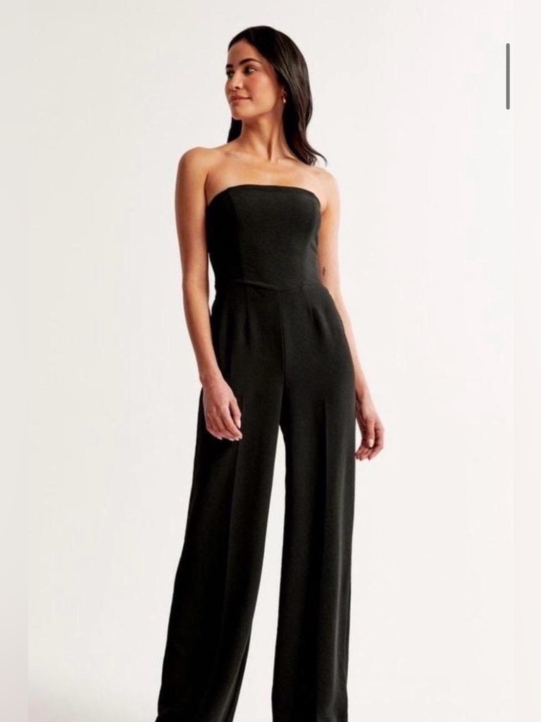 Abercrombie & Fitch Black Strapless Wide-Leg Jumpsuit